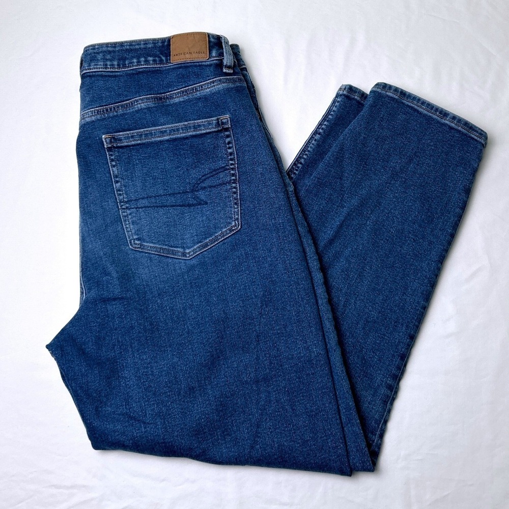 American Eagle Womens Stretch High Rise Mom Jeans Size 14 Regular Blue Denim
